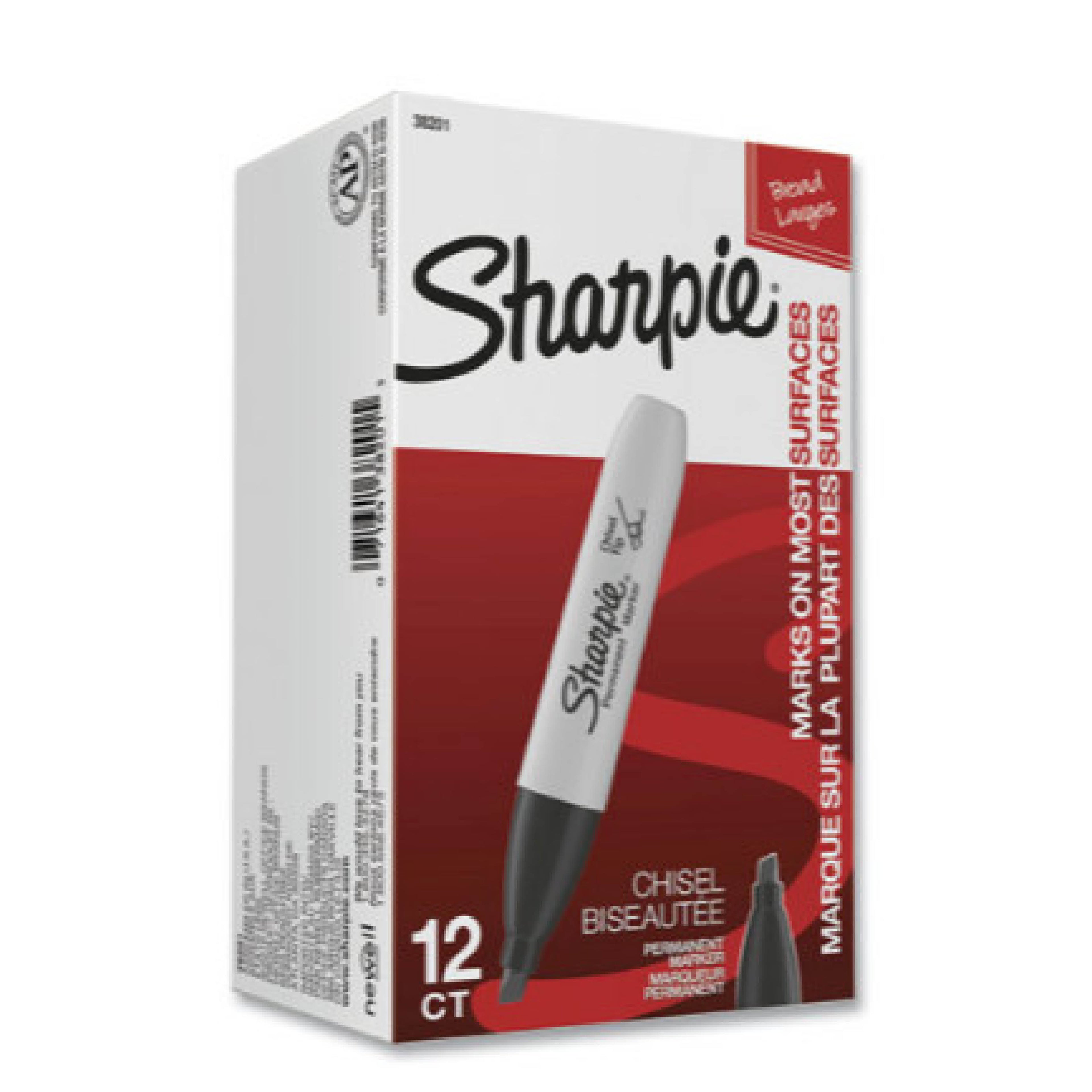 Sharpie 38201 Chisel Tip Permanent Marker, Medium Chisel Tip, Black, Dozen