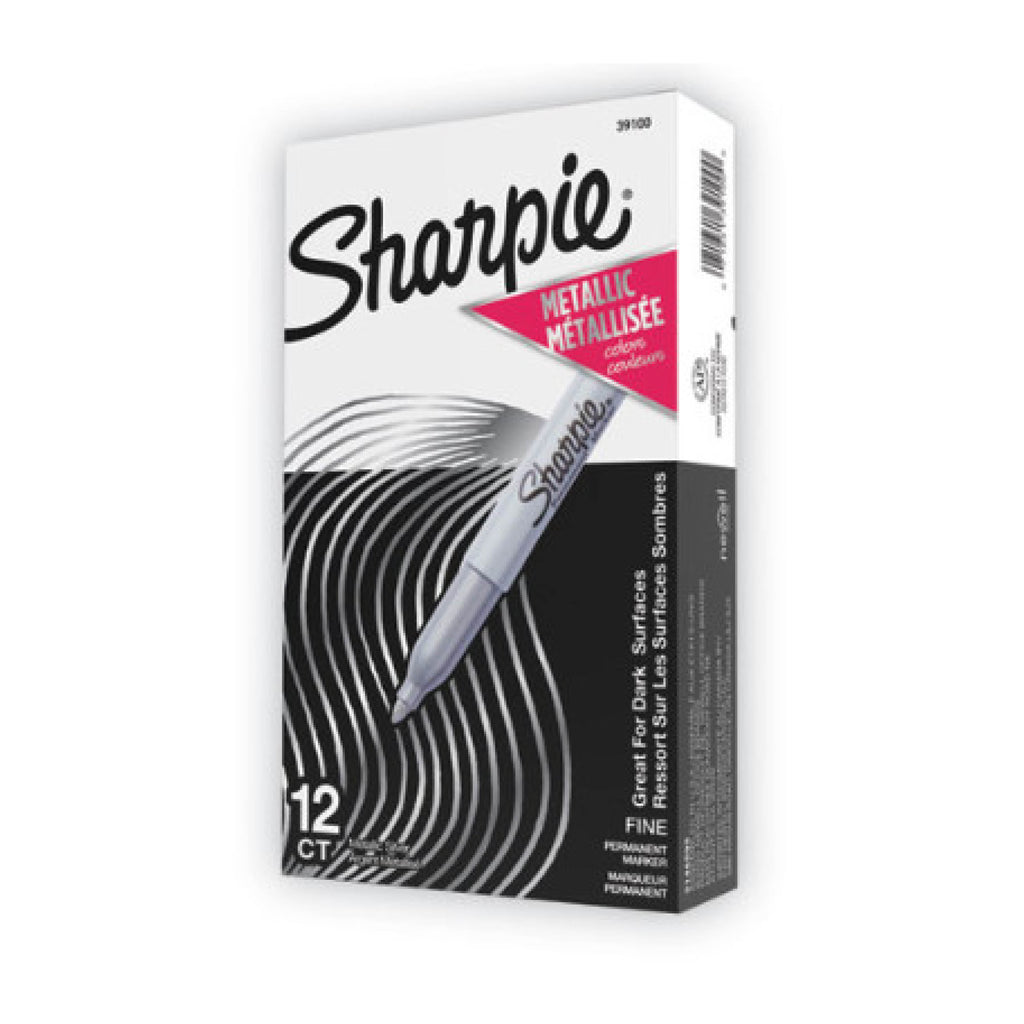 Sharpie 39100 Metallic Fine Point Permanent Markers, Fine Bullet Tip, Metallic Silver, Dozen