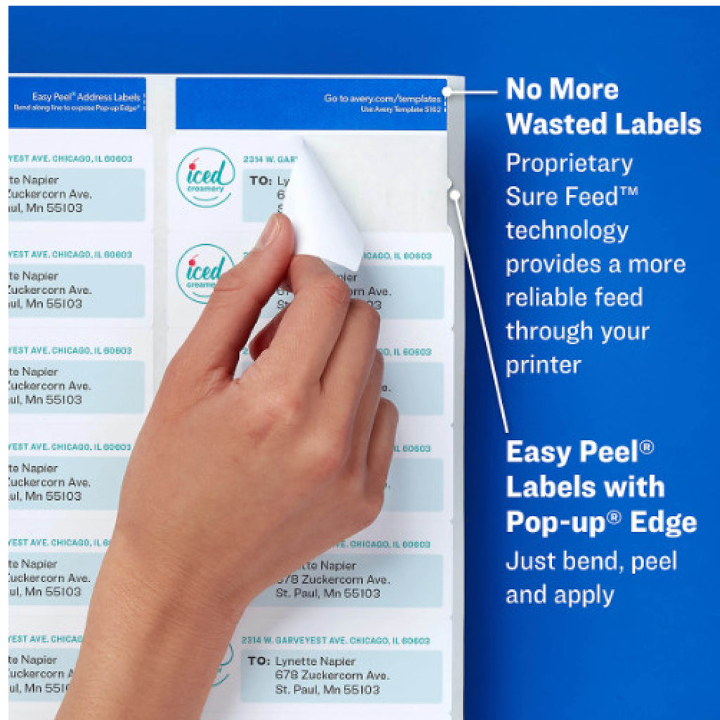 Avery 5160 Easy Peel Address Labels with Sure Feed, 1" x 2-5/8", White, 3,000 Blank Mailing Labels