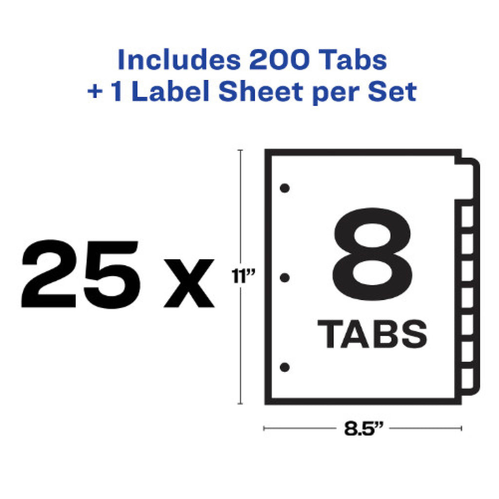Avery 11557 Print and Apply Clear Label Dividers, Index Maker® Easy Apply™ Printable Label Strip, 8 White Tabs, 50 Sets