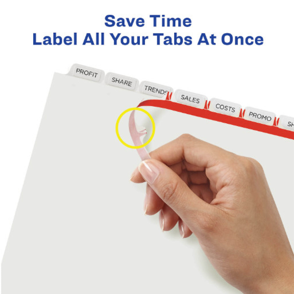 Avery 11557 Print and Apply Clear Label Dividers, Index Maker® Easy Apply™ Printable Label Strip, 8 White Tabs, 50 Sets