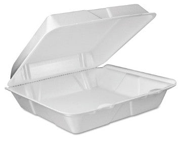 Dart 90HTPF1VR Vented Foam Hinged Lid Container, "9" x 9" x 3", 1-Compartment (200/case)