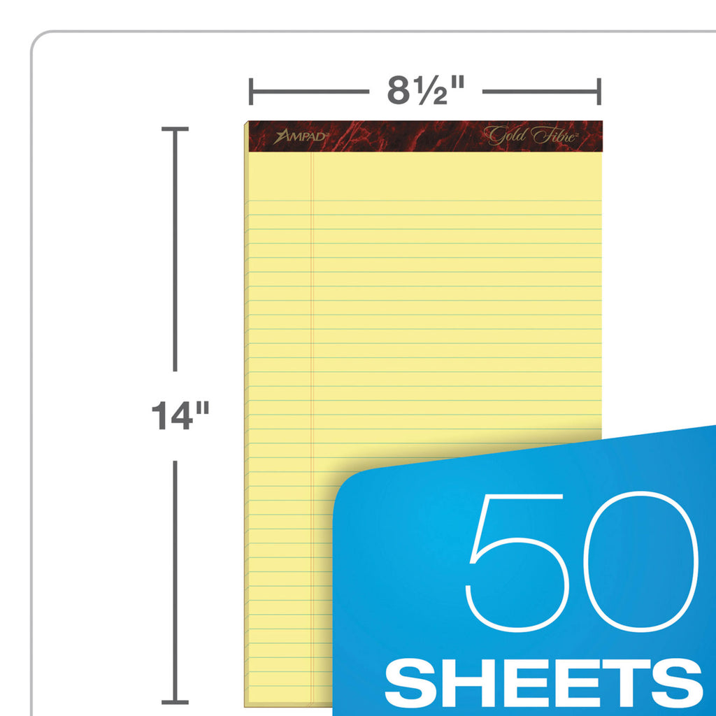 Ampad Gold Fibre Legal Pad, 8.5" x 11.75", White, Dozen