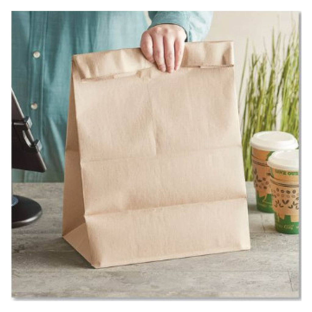 Ross & Wallace BAGSK1657 Grocery Paper Bags, 1/6 BBL Size, 57# Basis Weight, 12" x 7" x 17", Kraft, 500/Bundle