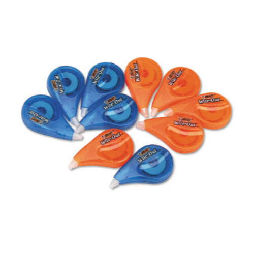 BIC WOTAP10 Wite-Out Brand EZ Correct Correction Tape Value Pack, Non-Refillable, 0.17" x 39.33 ft, Randomly Assorted Colors, 10/Box