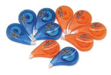 BIC WOTAP10 Wite-Out Brand EZ Correct Correction Tape Value Pack, Non-Refillable, 0.17" x 39.33 ft, Randomly Assorted Colors, 10/Box