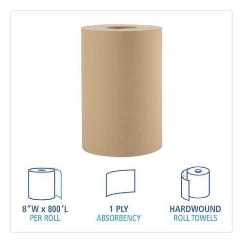 Boardwalk BWK16GREEN Green Universal Roll Towels, 1-Ply, 8" x 800 ft, Natural, 6 Rolls/Carton