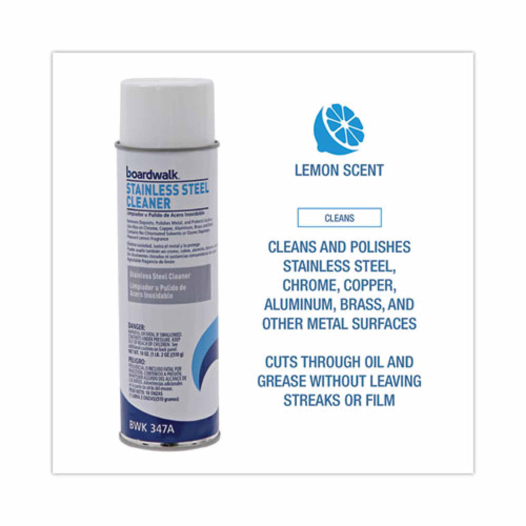 Boardwalk Stainless Steel Cleaner and Polish, Water-in-Oil Based, 18 oz Aerosol Spray, 12/Carton