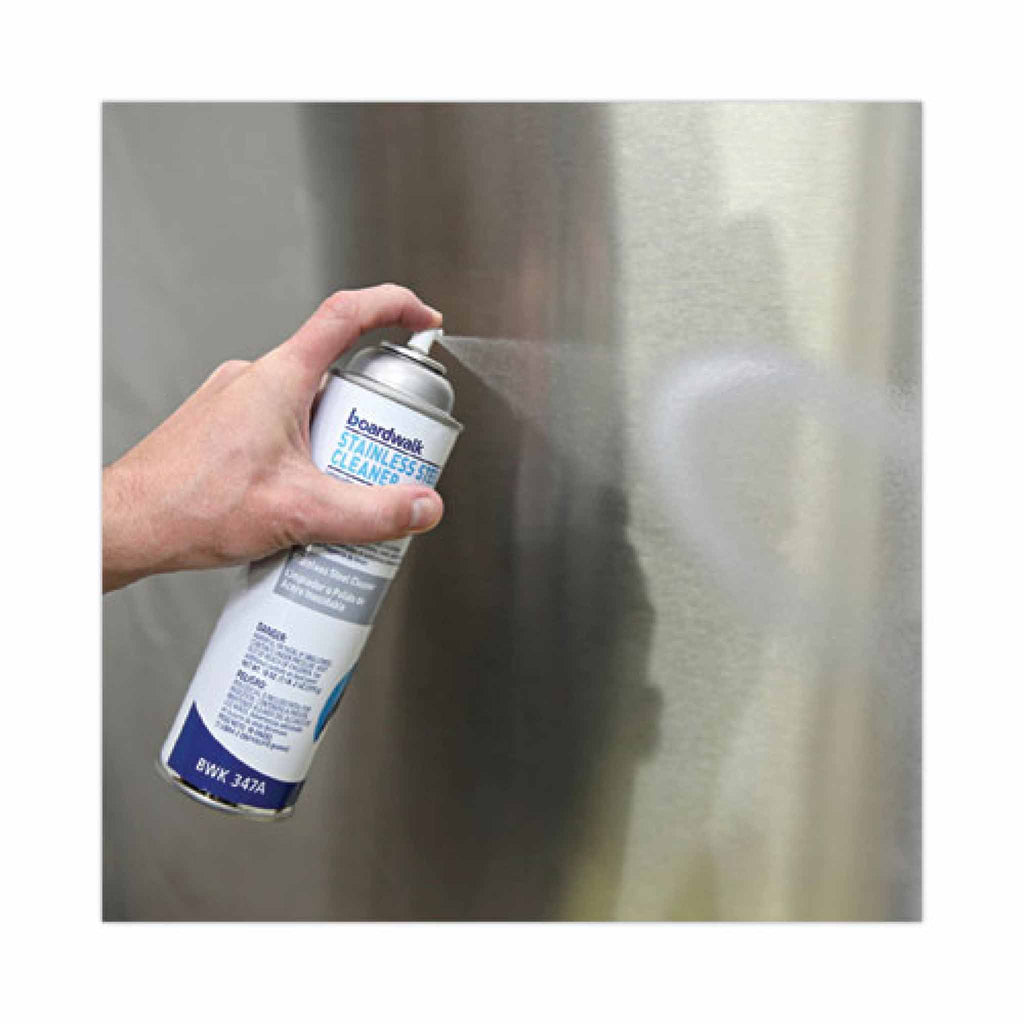 Boardwalk Stainless Steel Cleaner and Polish, Water-in-Oil Based, 18 oz Aerosol Spray, 12/Carton