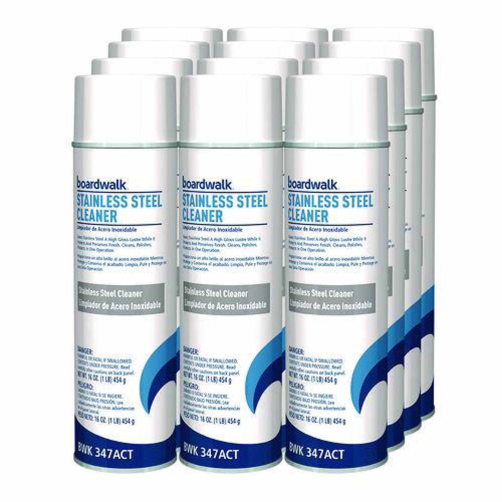 Boardwalk Stainless Steel Cleaner and Polish, Water-in-Oil Based, 18 oz Aerosol Spray, 12/Carton