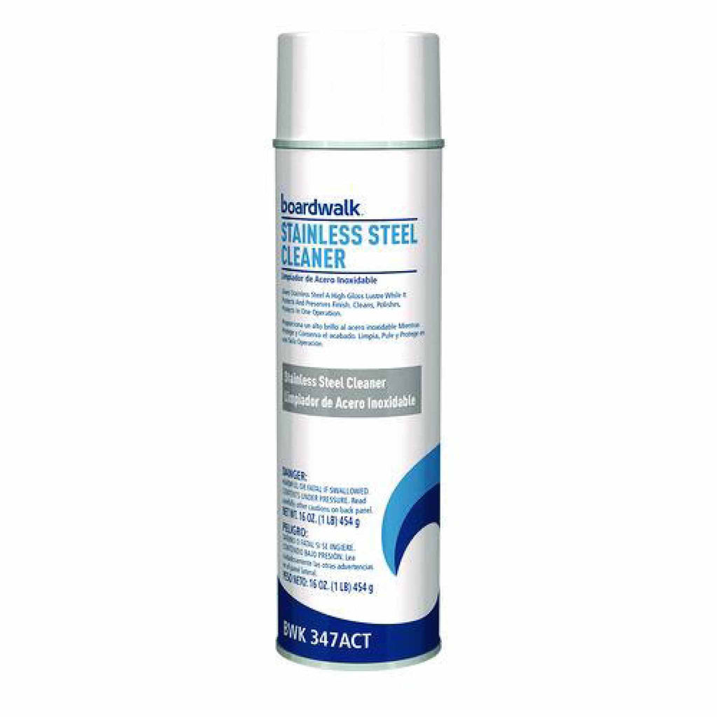 Boardwalk Stainless Steel Cleaner and Polish, Water-in-Oil Based, 18 oz Aerosol Spray, 12/Carton