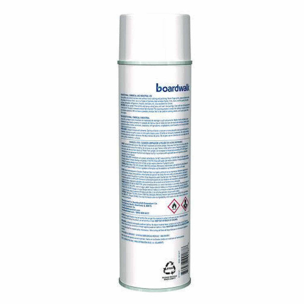Boardwalk Stainless Steel Cleaner and Polish, Water-in-Oil Based, 18 oz Aerosol Spray, 12/Carton