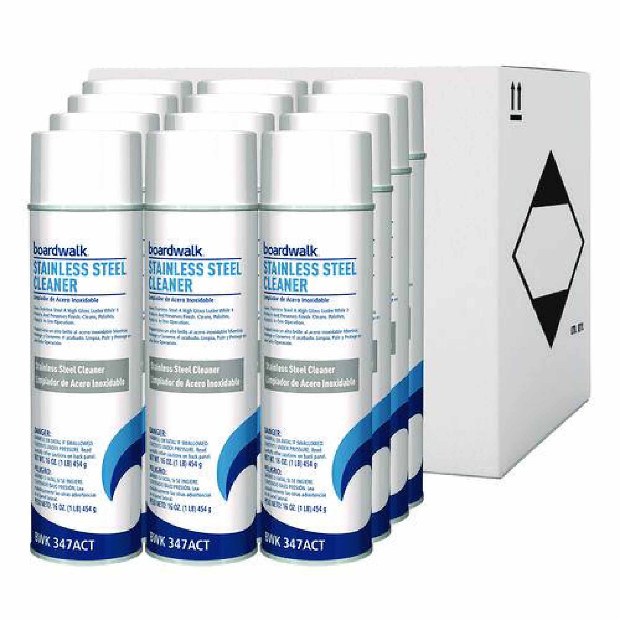 Boardwalk Stainless Steel Cleaner and Polish, Water-in-Oil Based, 18 oz Aerosol Spray, 12/Carton