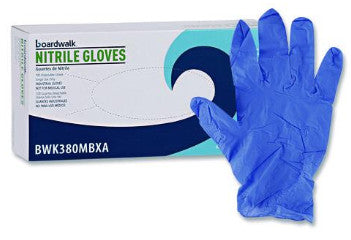 Boardwalk BWK380MBXA 380 Series Disposable General-Purpose Nitrile Gloves, Powder-Free, Medium, 4 mil, 9.5" Long, Blue, 100/Box