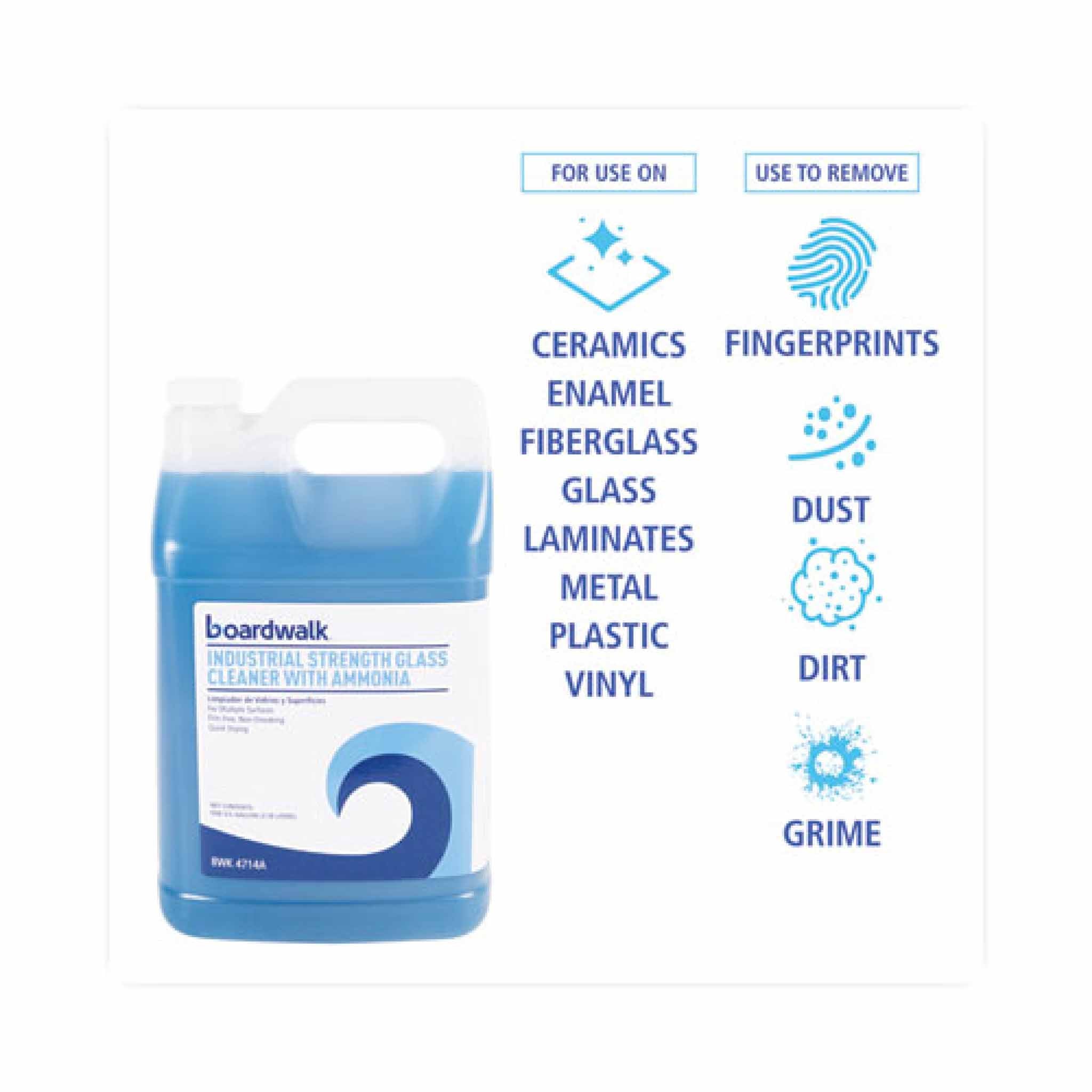 Boardwalk Industrial Strength Glass Cleaner with Ammonia, 1 gal Bottle, 4/Carton