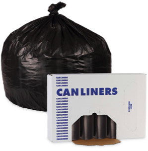 Boardwalk BWK510 Low-Density Waste Can Liners, 16 gal, 1 mil, 24" x 32", Black, Perforated Roll, 10 Bags/Roll, 15 Rolls/Carton