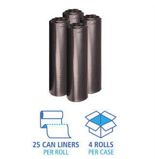 Boardwalk BWK516 Recycled Low-Density Polyethylene Can Liners, 33 gal, 1.2 mil, 33" x 39", Black, Perforated, 10 Bags/Roll, 10 Rolls/Carton