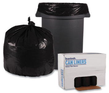 Boardwalk BWK516 Recycled Low-Density Polyethylene Can Liners, 33 gal, 1.2 mil, 33" x 39", Black, Perforated, 10 Bags/Roll, 10 Rolls/Carton