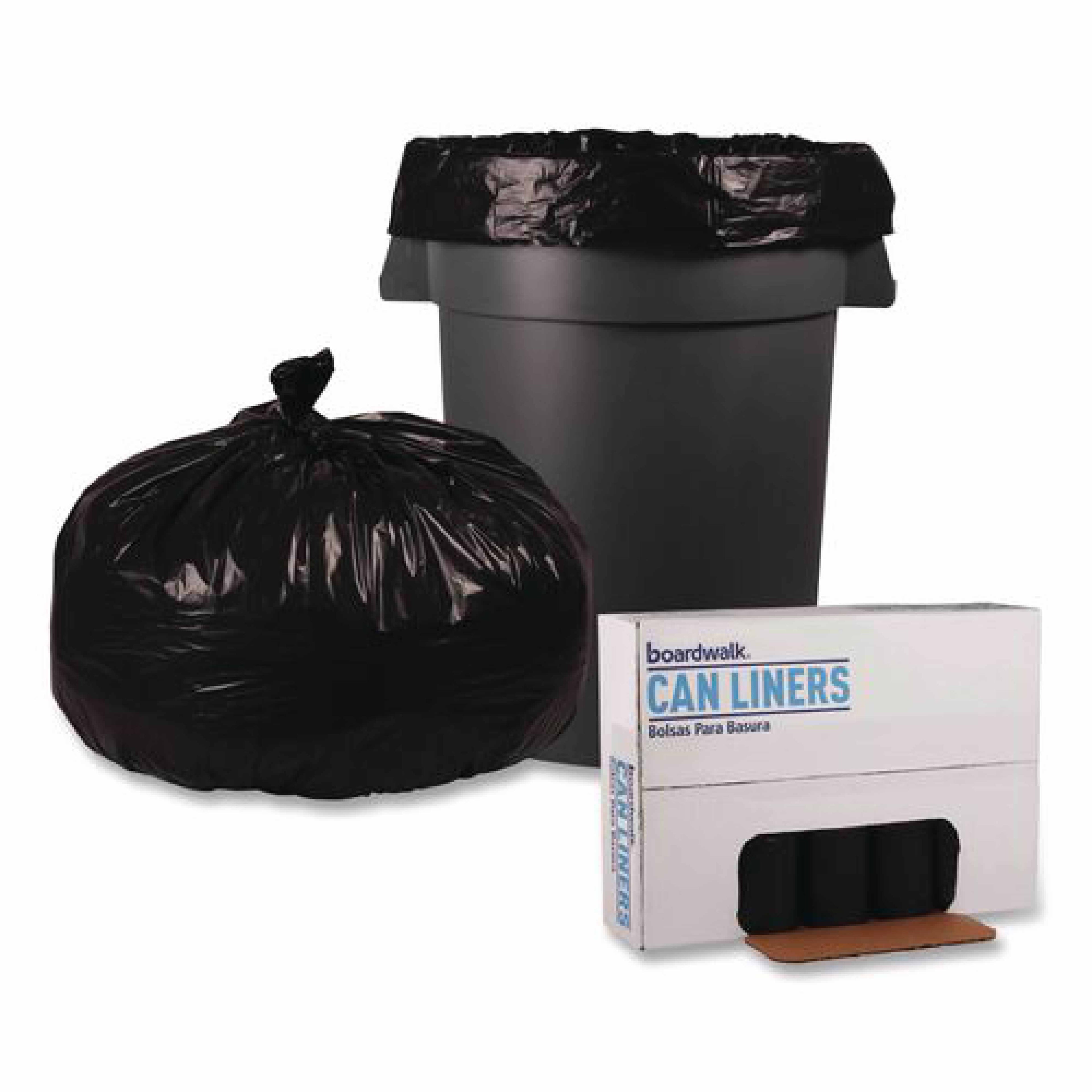 Boardwalk Recycled Low-Density Polyethylene Can Liners, 56 gal, 1.2 mil, 43" x 47", Black, Perforated, 10 Bags/Roll, 10 Rolls/Carton