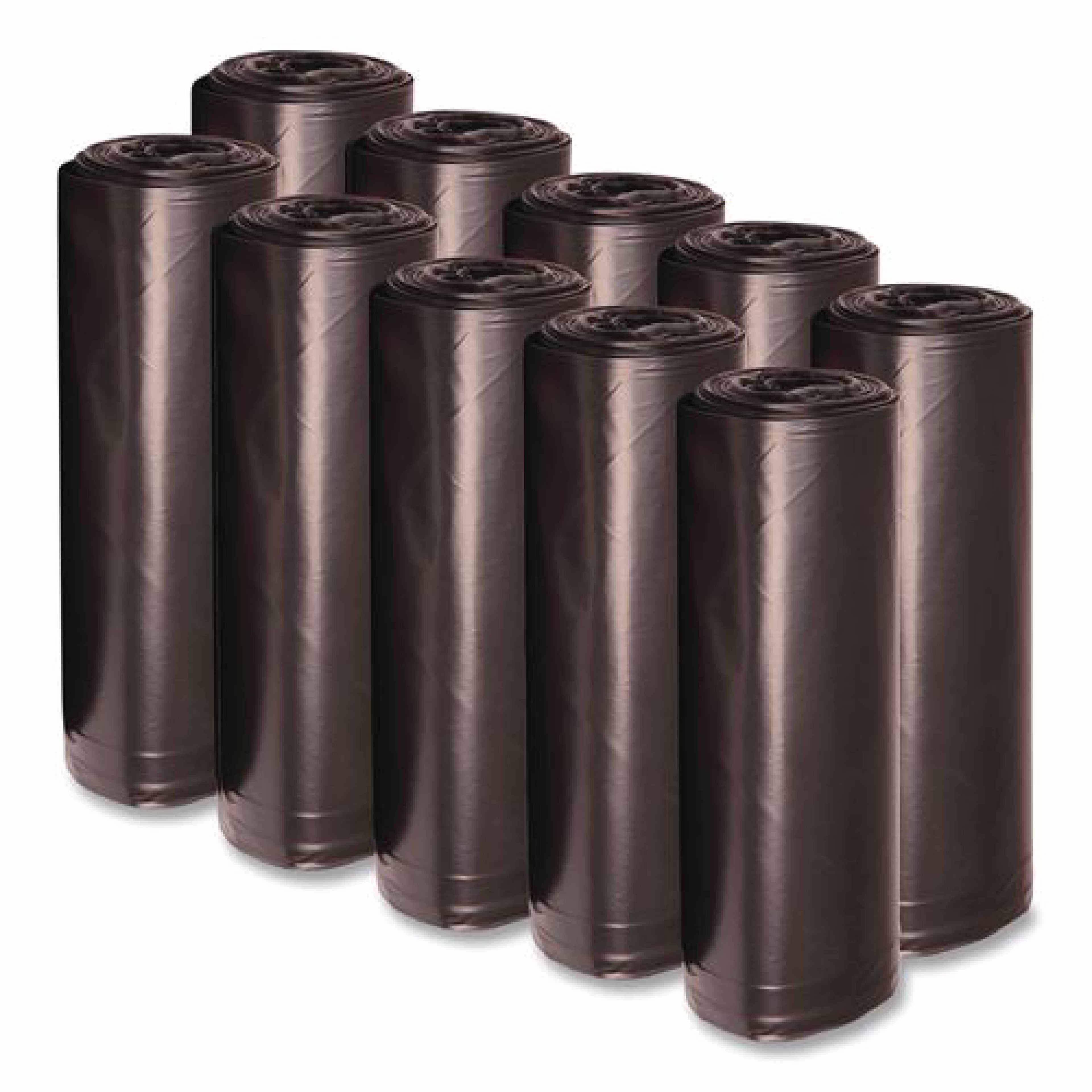 Boardwalk Recycled Low-Density Polyethylene Can Liners, 56 gal, 1.2 mil, 43" x 47", Black, Perforated, 10 Bags/Roll, 10 Rolls/Carton