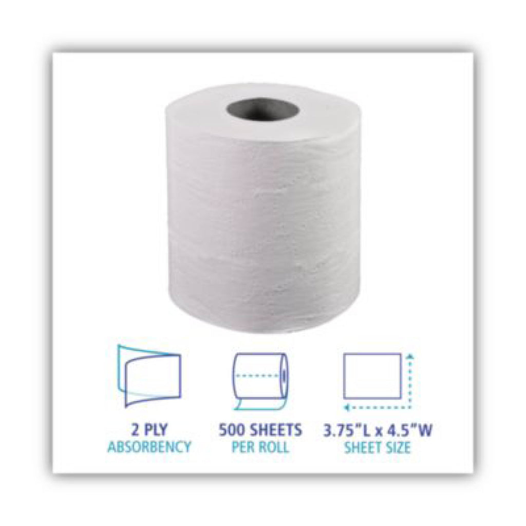 Boardwalk Two-Ply Toilet Tissue, Septic Safe, White, 500 Sheets/Roll, 96 Rolls/Carton