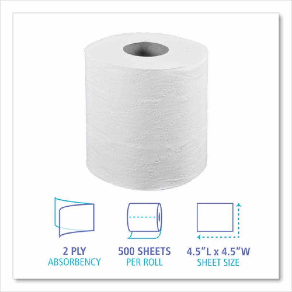 Boardwalk Two-Ply Toilet Tissue, Septic Safe, White, 4.5 x 4.5, 500 Sheets/Roll, 96 Rolls/Carton