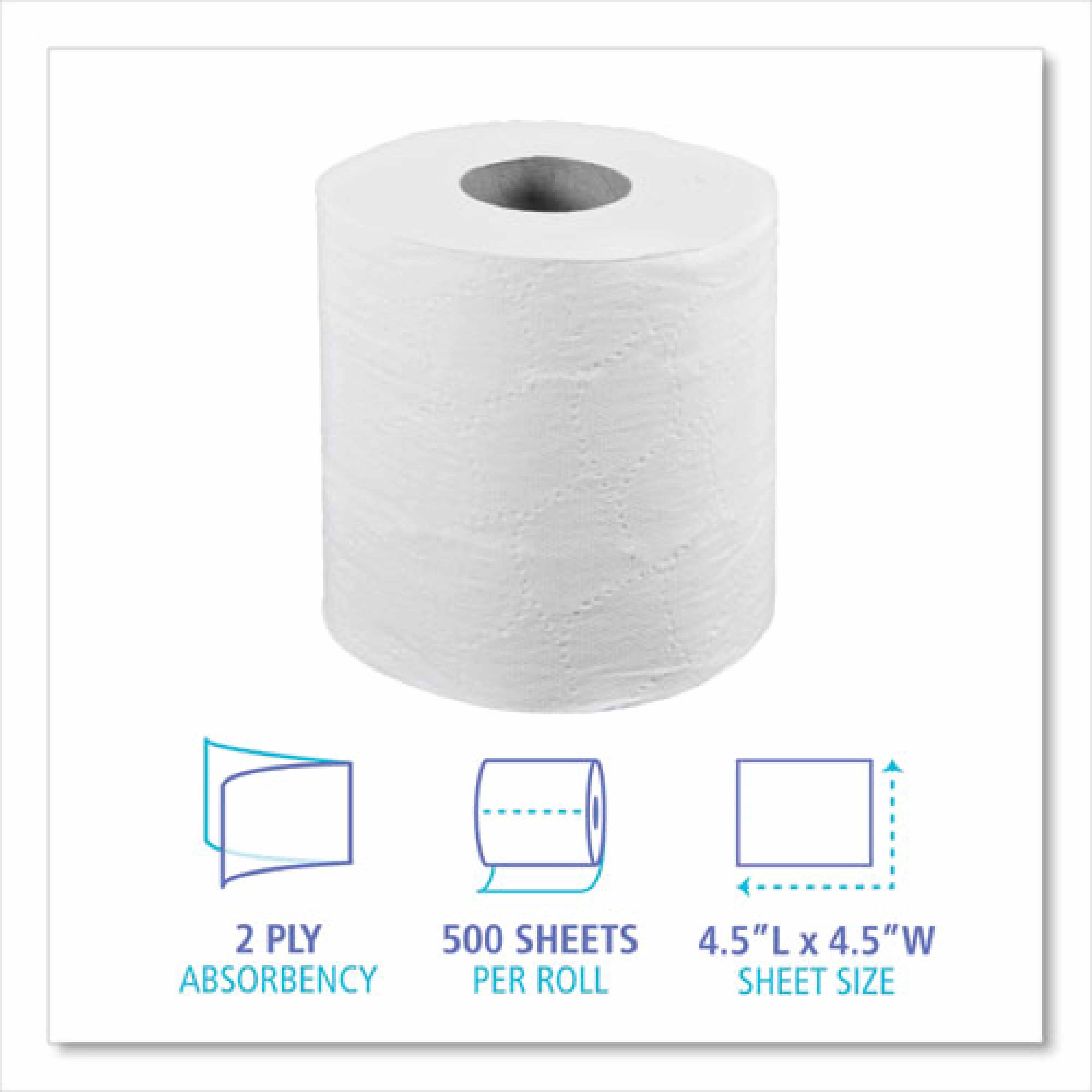 Boardwalk Two-Ply Toilet Tissue, Septic Safe, White, 4.5 x 4.5, 500 Sheets/Roll, 96 Rolls/Carton