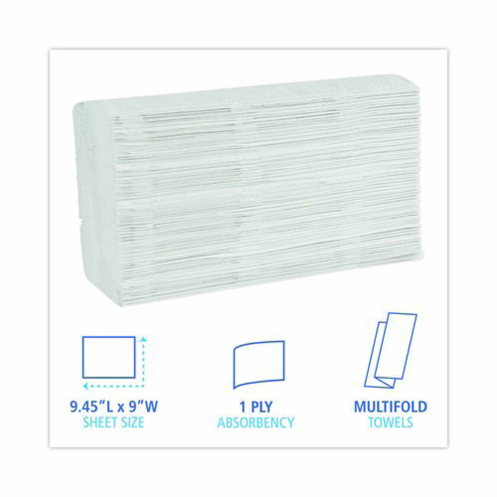 Boardwalk Multifold Paper Towels, 1-Ply, 9 x 9.45, White, 250 Towels/Pack, 16 Packs/Carton
