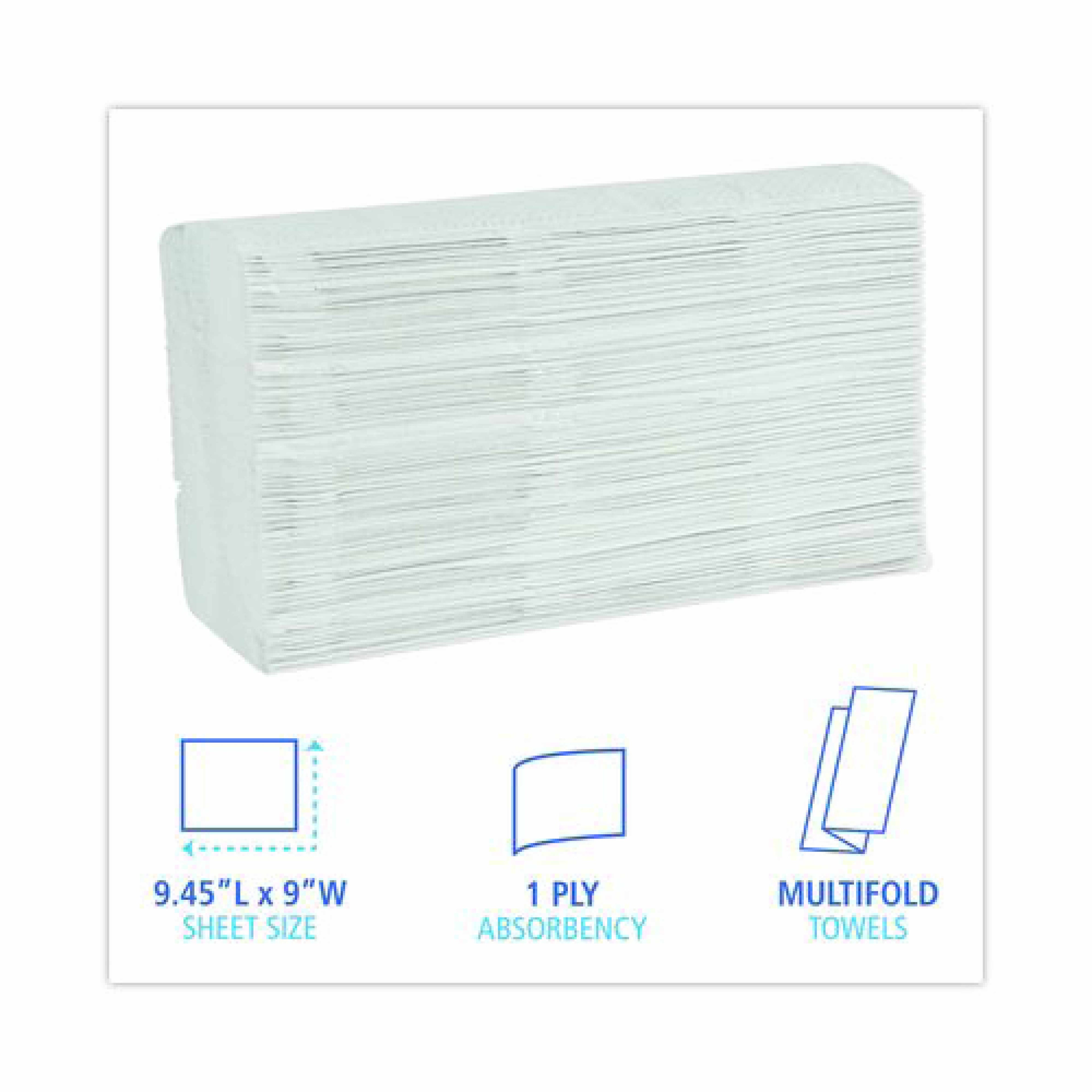 Boardwalk Multifold Paper Towels, 1-Ply, 9 x 9.45, White, 250 Towels/Pack, 16 Packs/Carton