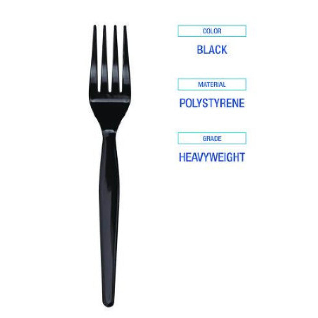 Boardwalk BWKFORKHWBLA Heavyweight Polystyrene Fork, Plastic, Black, 1,000/Carton