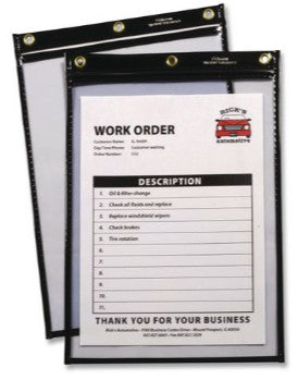C-Line CLI46058 Stitched Shop Ticket Holders, Super Heavy-Duty, Top Load, 5" x 8" Insert, Clear Front, Black Border, 25/Box