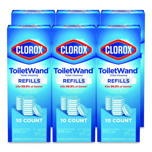 Clorox ToiletWand Toilet Cleaning Refills, Toilet Cleaning Scrubbing Pads, Blue/White, 10/Pack, 6 Packs/Carton