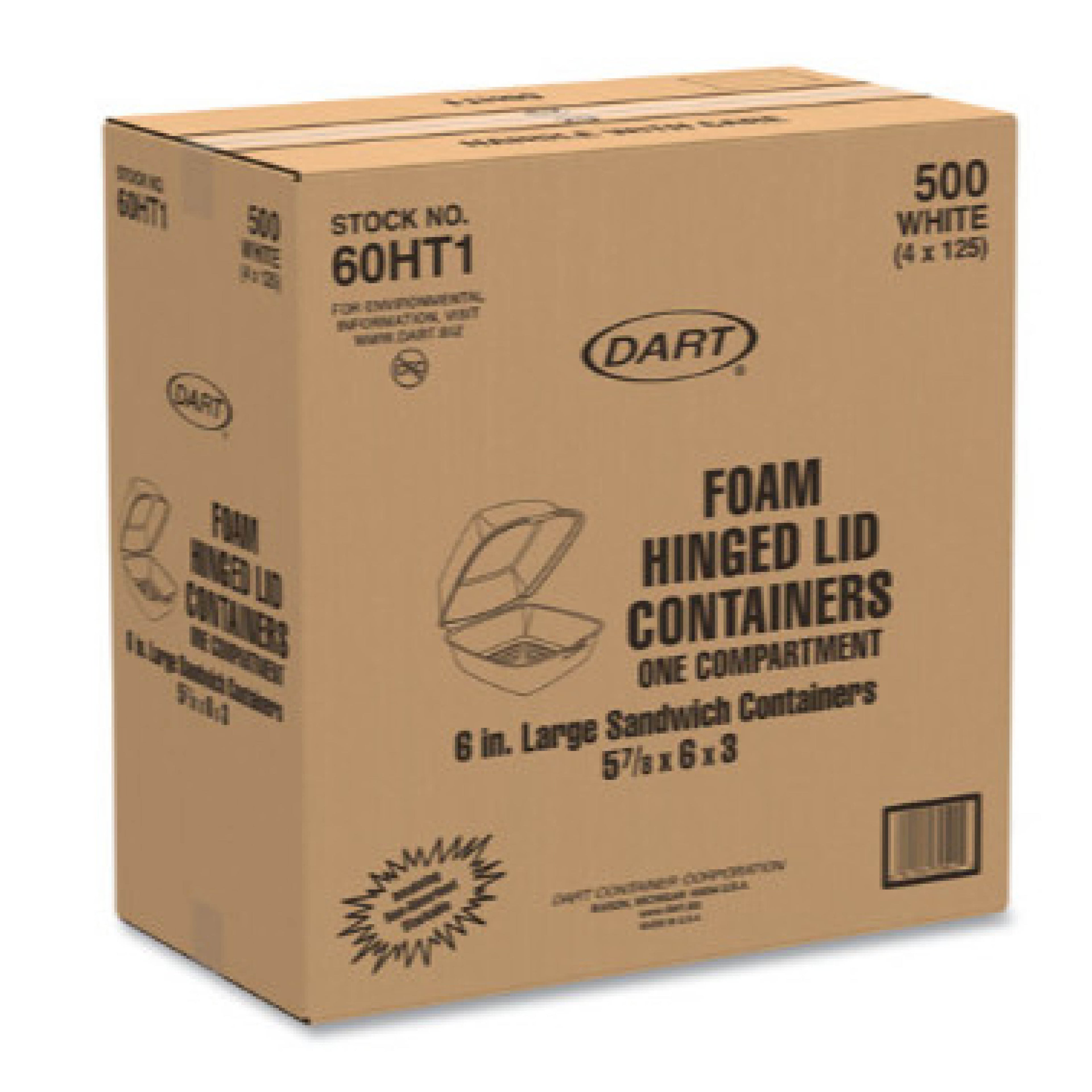 Dart DCC60HT1 Foam Hinged Lid Container, 6 x 5.78 x 3, White, 500/Carton