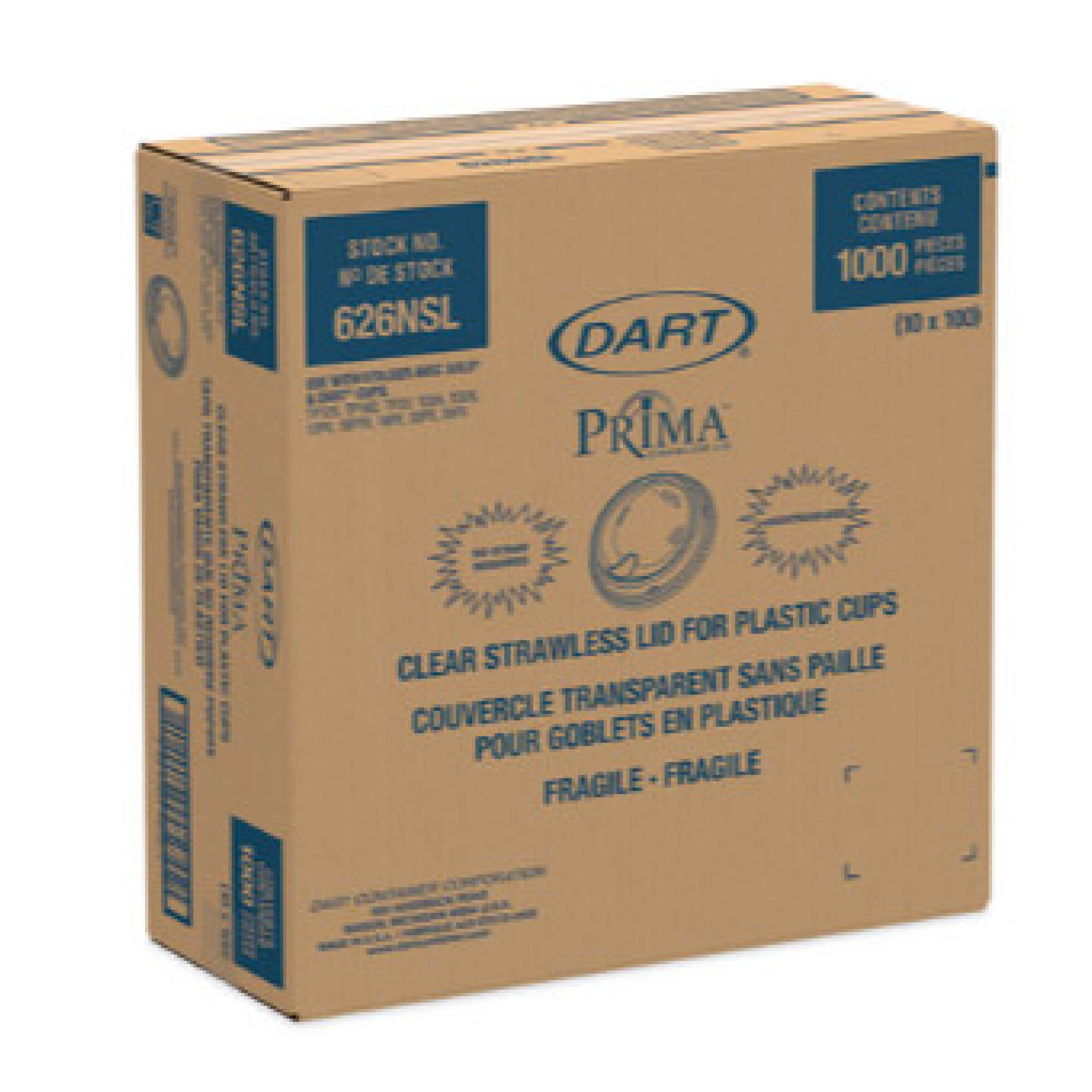 Dart DCC626NSL Prima Strawless Plastic Lid, Fits 12 oz to 26 oz Cold Cups, Clear, 1000/Carton