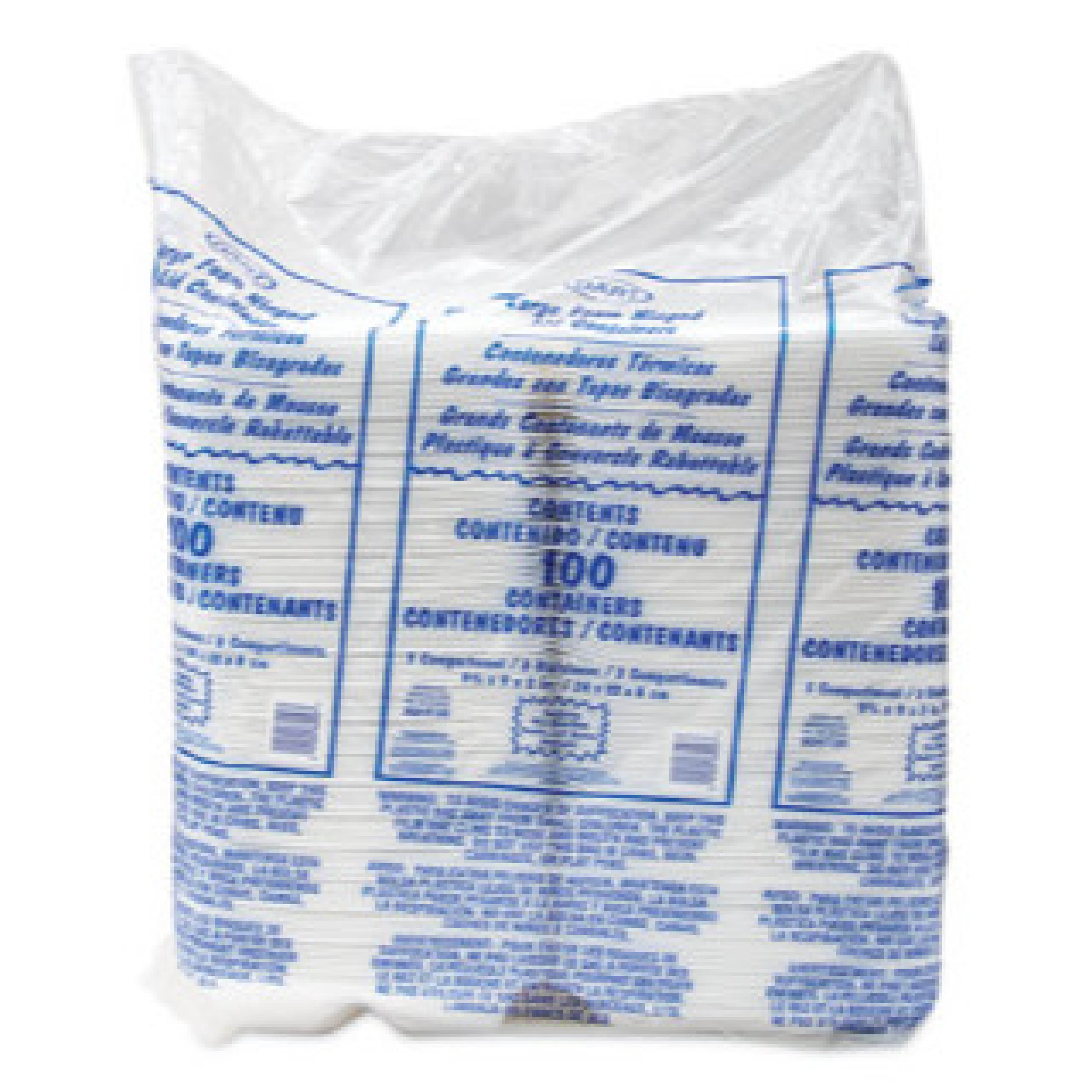 Dart DCC90HT3R Foam Hinged Lid Container, 3-Compartment, 9 x 9.4 x 3, White, 200/Carton