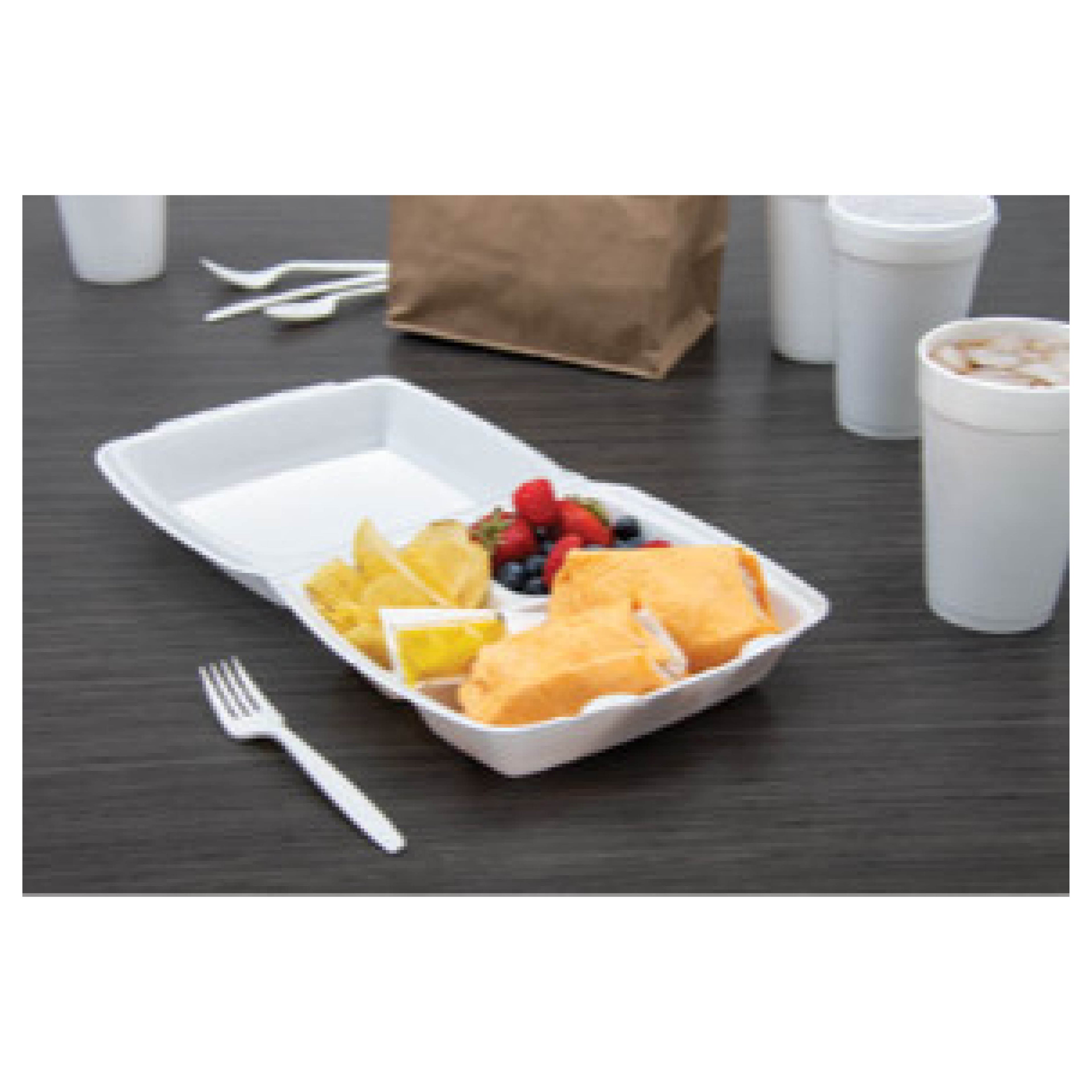 Dart DCC90HT3R Foam Hinged Lid Container, 3-Compartment, 9 x 9.4 x 3, White, 200/Carton