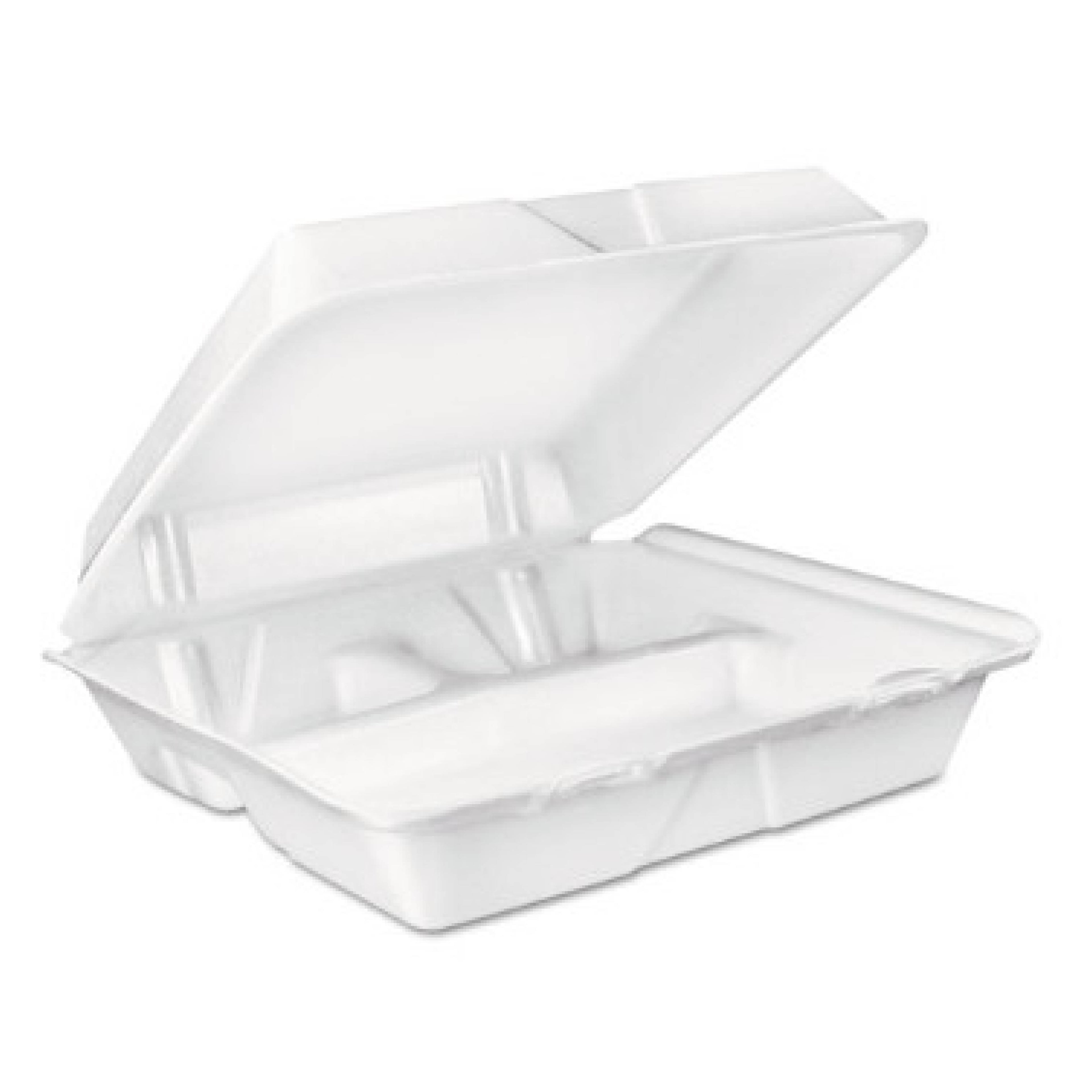 Dart DCC90HT3R Foam Hinged Lid Container, 3-Compartment, 9 x 9.4 x 3, White, 200/Carton