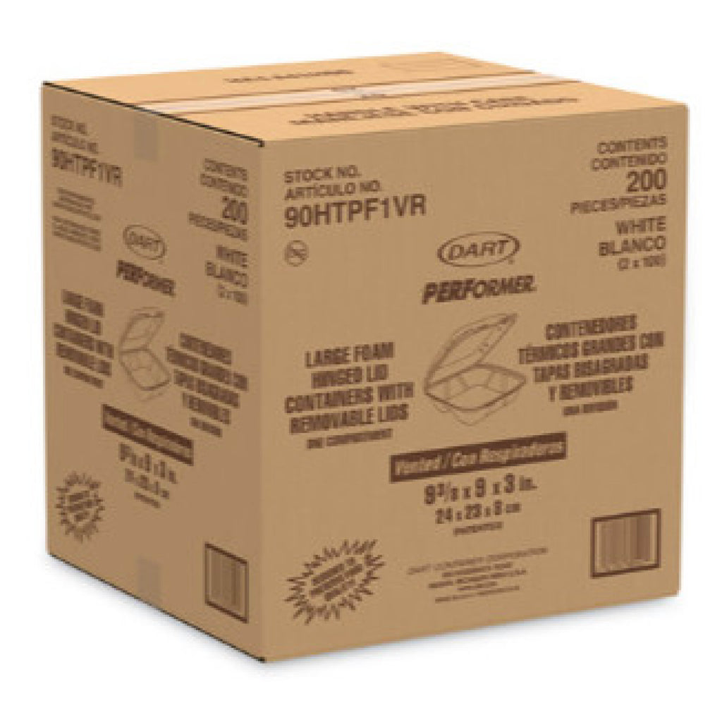 Dart DCC90HTPF1VR Foam Hinged Lid Container, 9-3/8 x 9 x 3, White, 1-Compartment, Vented, 200/Case
