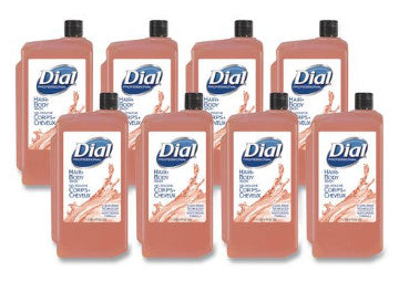Dial DIA04029 Hair + Body Wash Refill for 1 L Liquid Dispenser, Neutral Scent, 1 L, 8/Carton