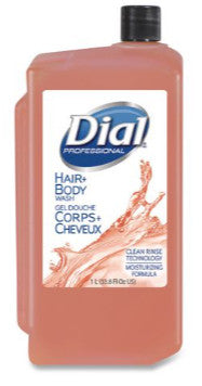 Dial DIA04029 Hair + Body Wash Refill for 1 L Liquid Dispenser, Neutral Scent, 1 L, 8/Carton