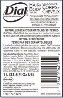 Dial DIA04029 Hair + Body Wash Refill for 1 L Liquid Dispenser, Neutral Scent, 1 L, 8/Carton