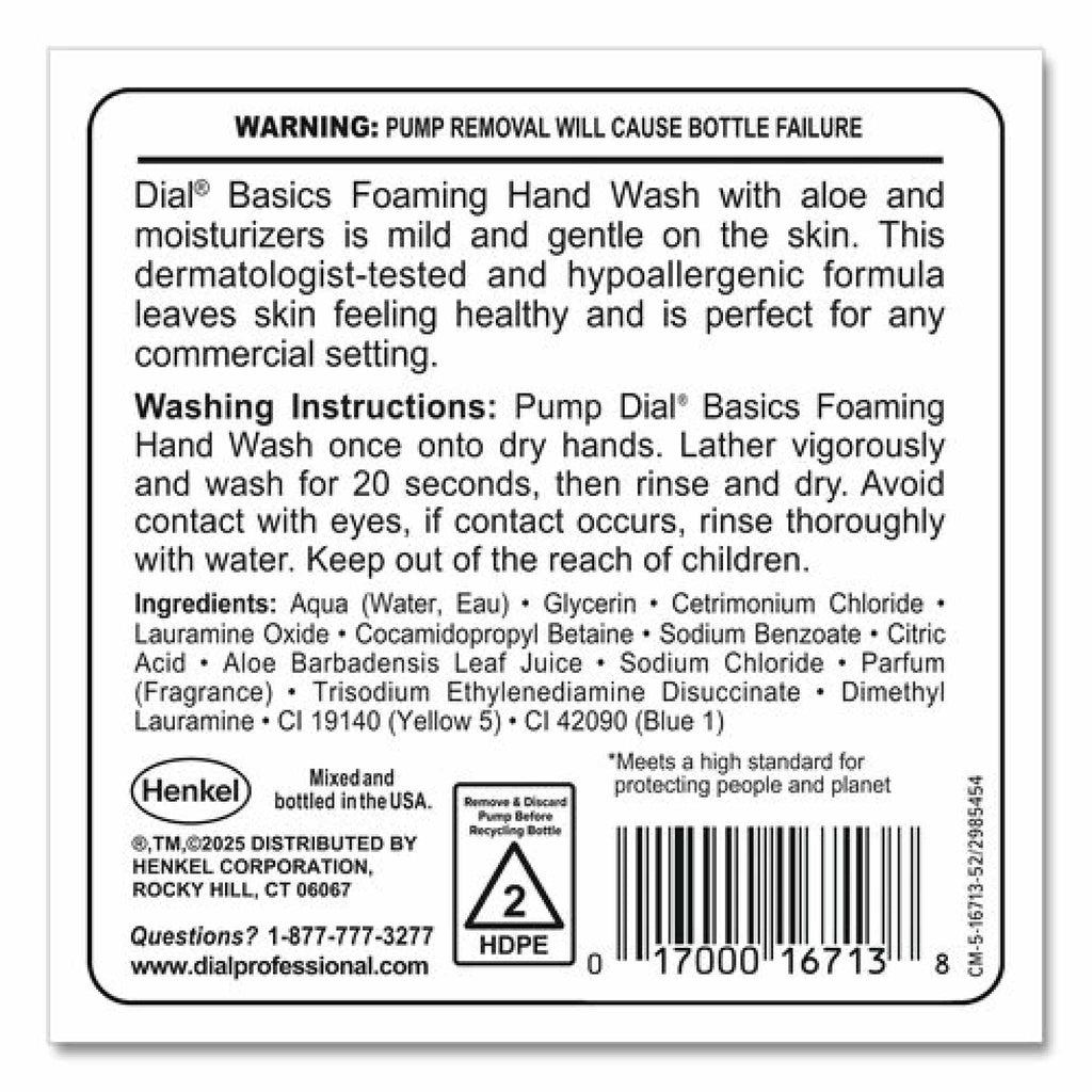Dial Basics Hypoallergenic Foaming Hand Wash Refill for FIT Manual Dispenser, Fresh Floral Scent, 1.2 L, 3/Carton