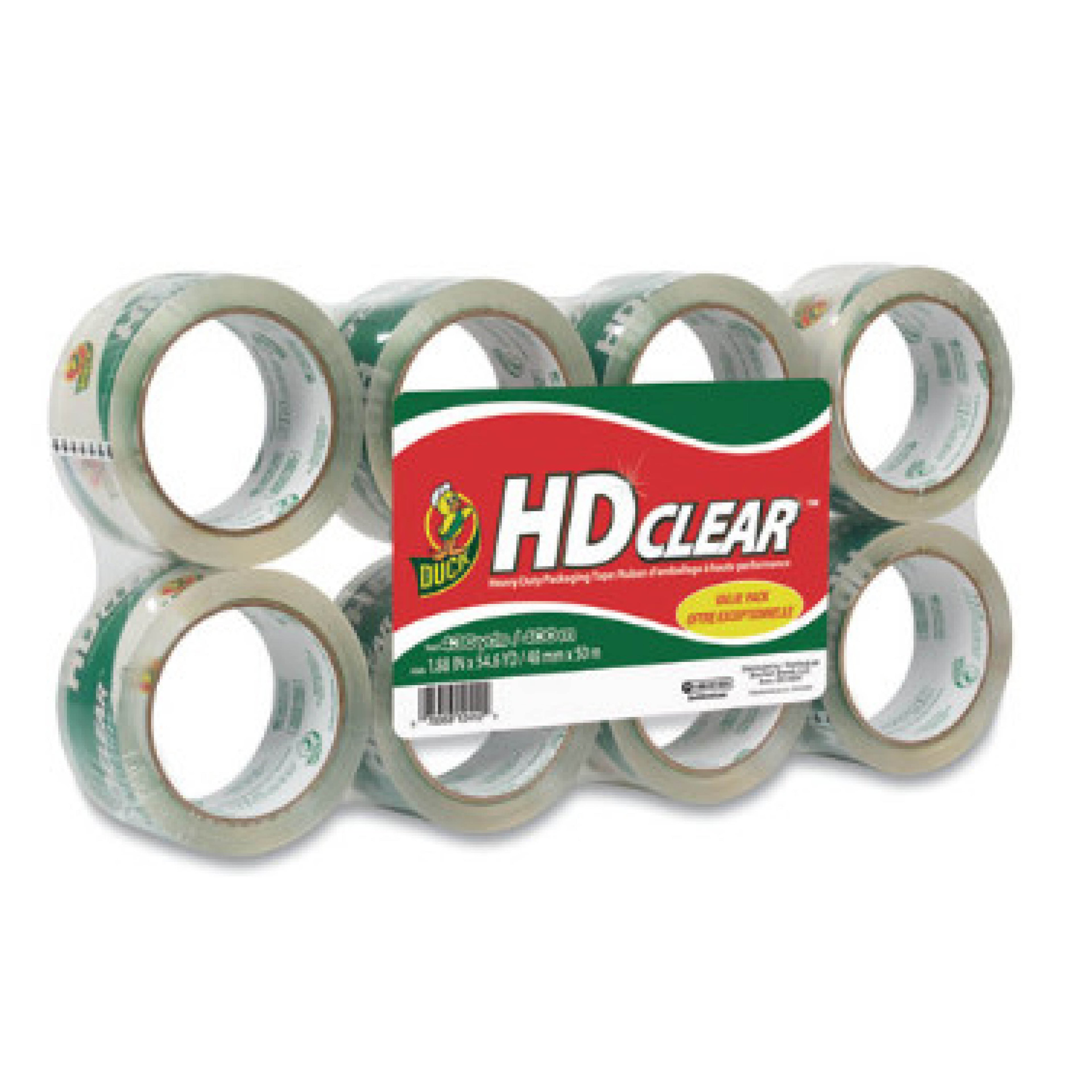 Duck DUC282195 Heavy-Duty Carton Packaging Tape, 3" Core, 1.88" x 55 yds, Clear, 8/Pack