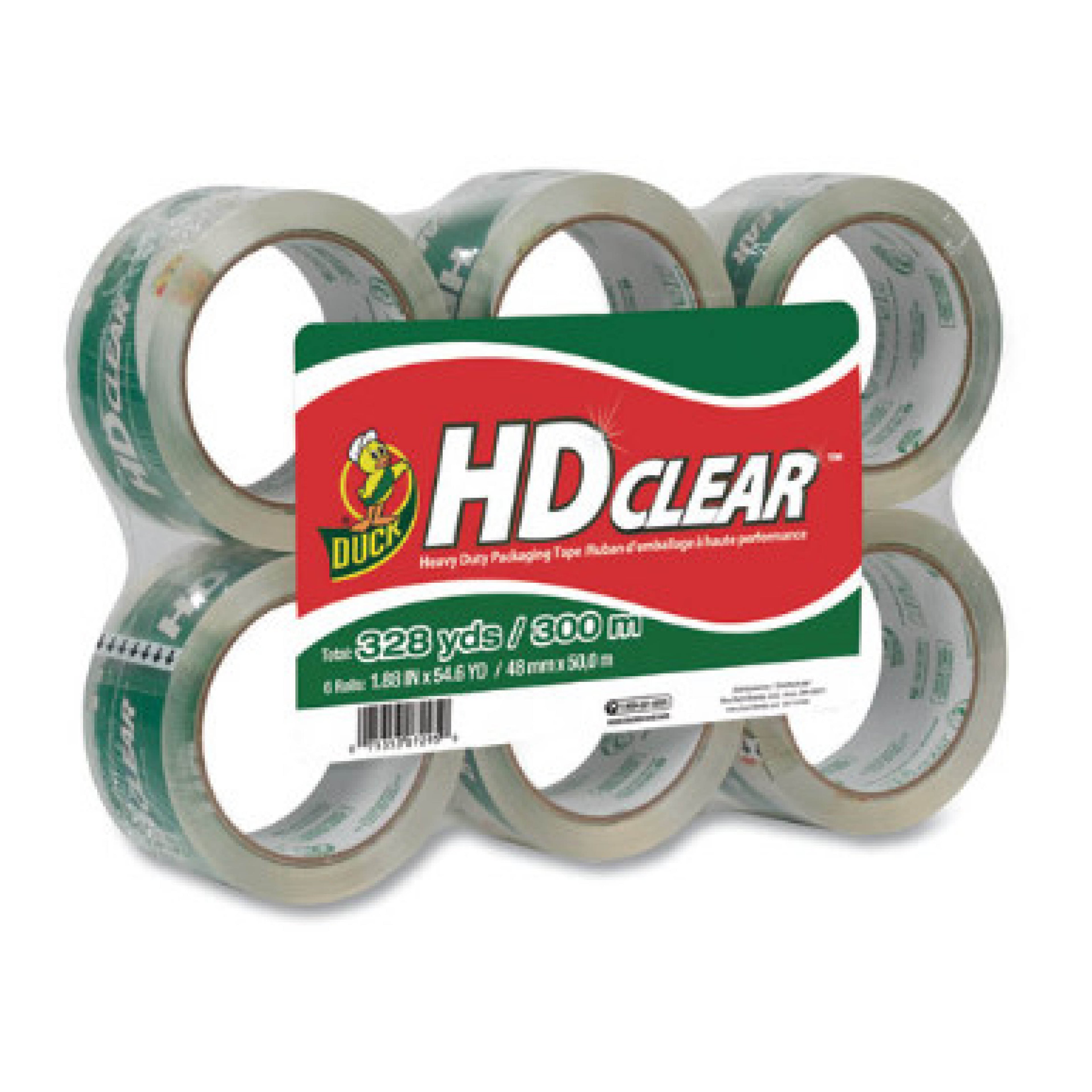 Duck DUC0007496 Heavy-Duty Carton Packaging Tape, 3" Core, 1.88" x 55 yds, Clear, 6/Pack