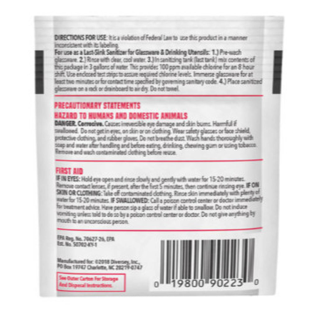 Diversey DVO90223 Beer Clean Last Rinse Glass Sanitizer, Powder, 0.25 oz Pack, 100/Carton