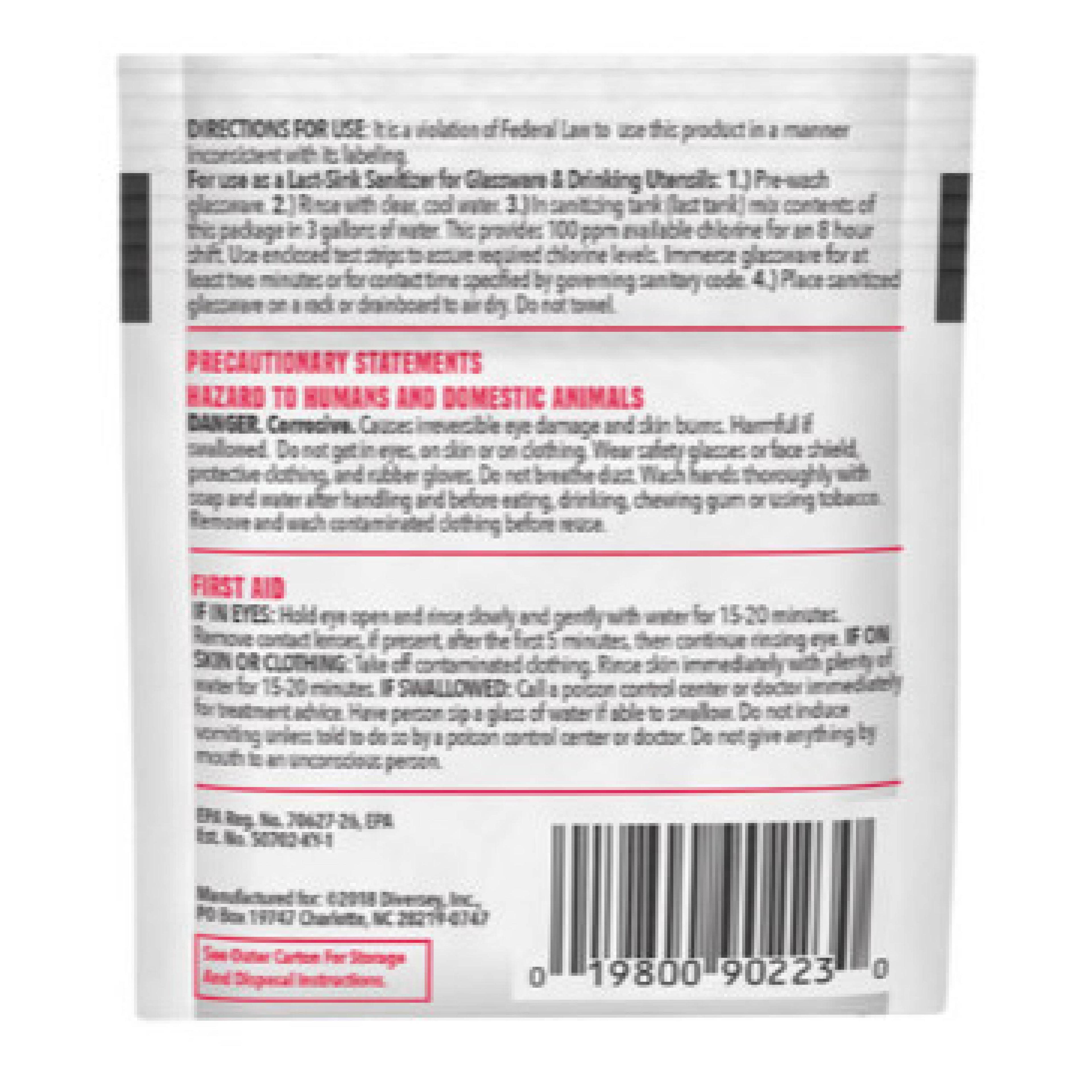 Diversey DVO90223 Beer Clean Last Rinse Glass Sanitizer, Powder, 0.25 oz Pack, 100/Carton