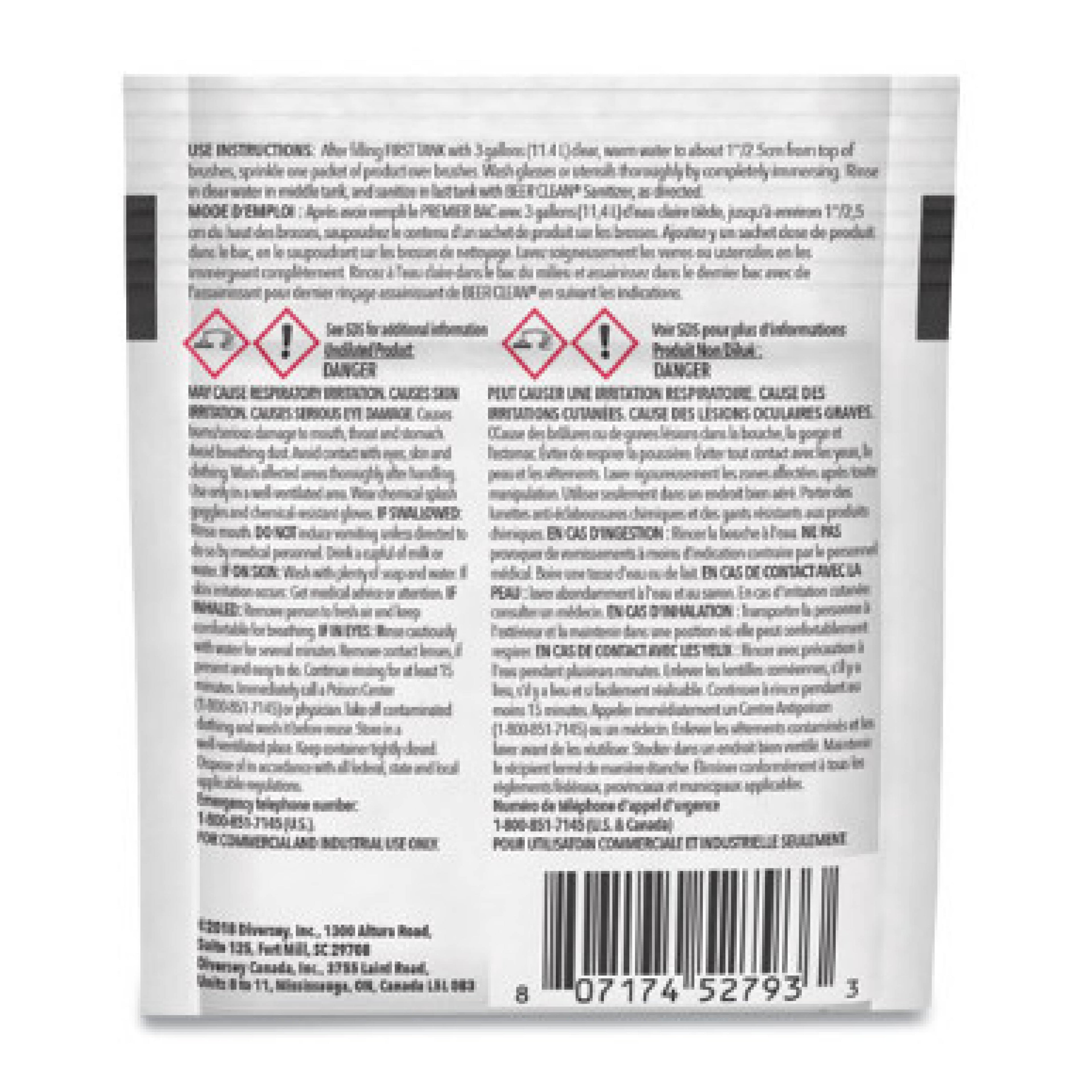 Diversey DVO990221 Beer Clean Glass Cleaner, Powder, 0.5 oz Packet, 100/Carton