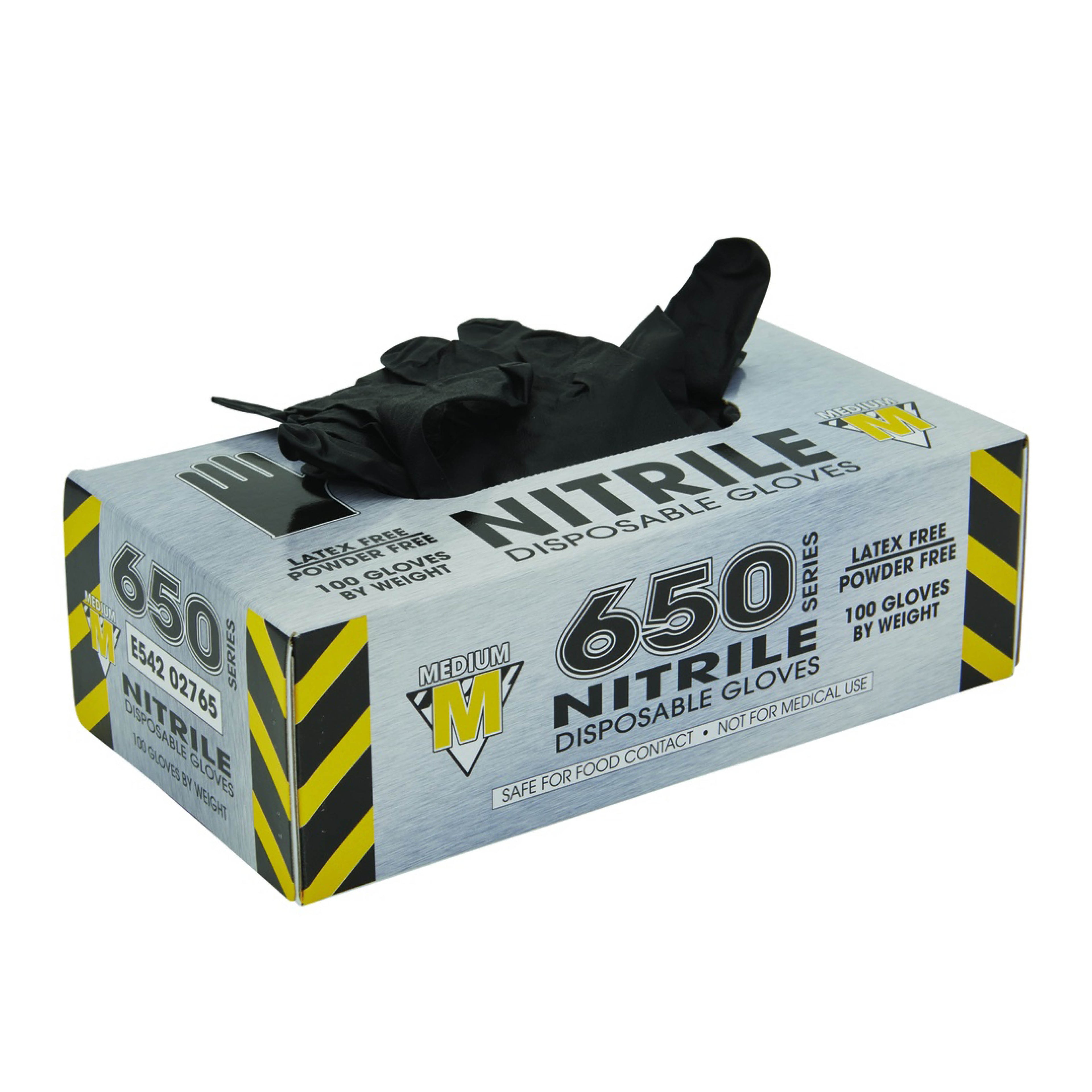 WorkHorse 001-B-E54202765 Food Safe Black Nitrile Gloves, Medium, 100/Box