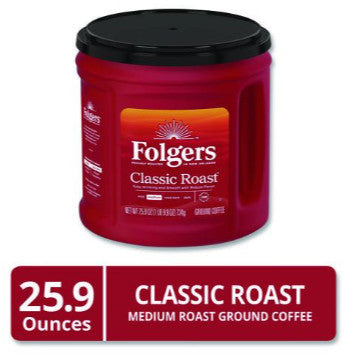 Folgers FOL20421CT Classic Roast Coffee, 25.9 oz Canister, 6/Carton