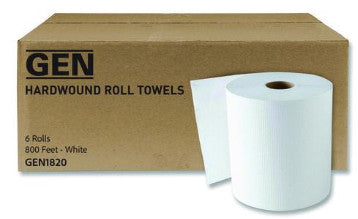 GEN GEN1820 Hardwound Roll Towels, 1-Ply, 8" x 800 ft, White, 6 Rolls/Carton